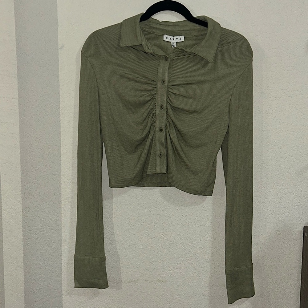 Dry Goods Hyfve BRAND NEW Green Long Sleeve Crop Button Up XL